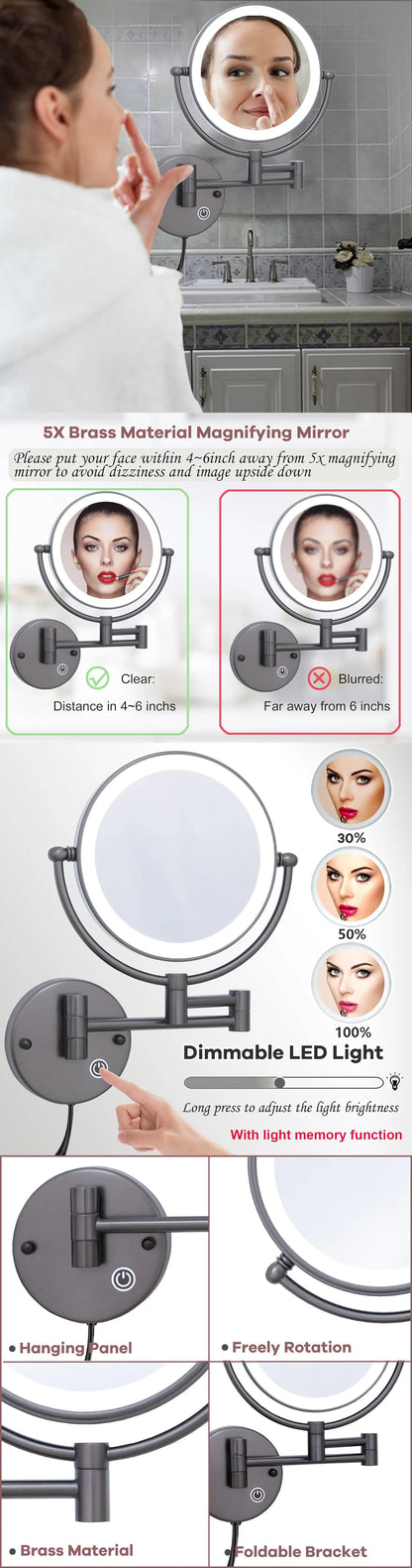 Brushed Gold Led Folding Touch Bathroom Mirrors Of