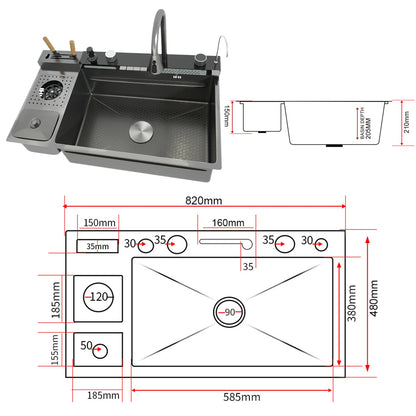Stainless Steel Sink Digital Display Waterfall Large Slot