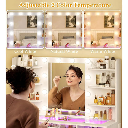 Vanity Desk Color Lighted Mirror Transparent Top Rgb