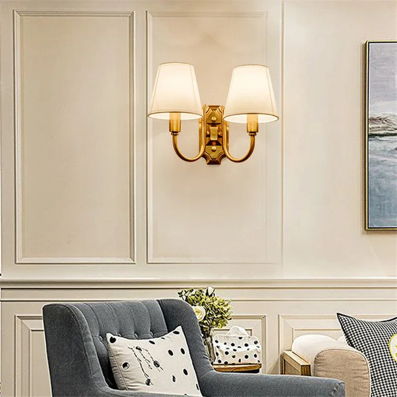 Modern Wall Sconce White Fabric Shade E27 Gold