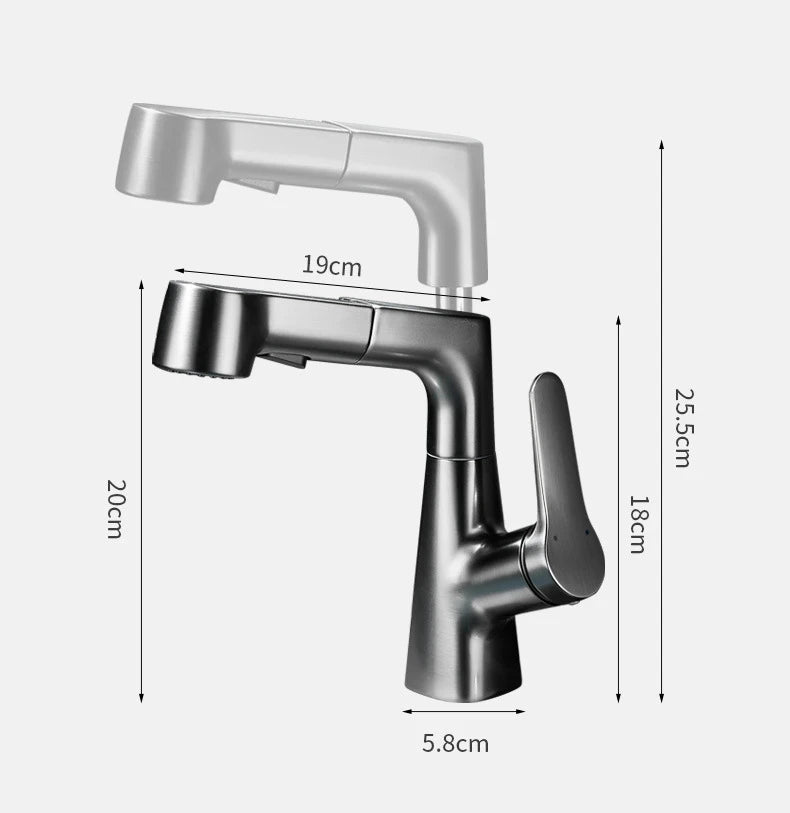 Pull Out Lift Faucet 360 Rotatable Bathroom Basin