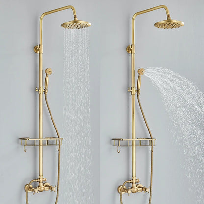 Antique Brass Shower Faucet Mixers Dual Handle Rainfall
