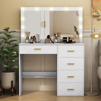 White Dressing Table Large Hollywood Mirror 11 Led