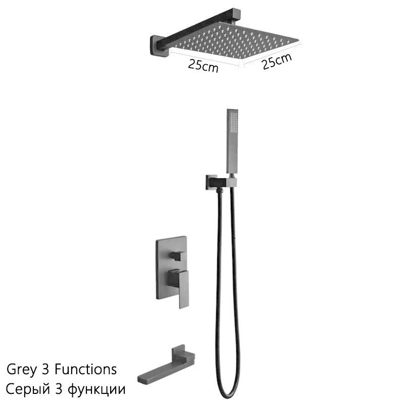 Luxury Brushed Gold/Black/Silver/Grey Hidden Bathroom Shower