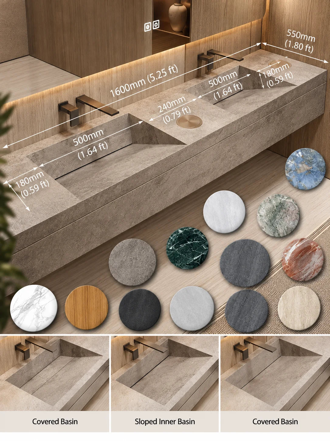 Any Size Custom Luxury Natural Stone Bathroom Vanity