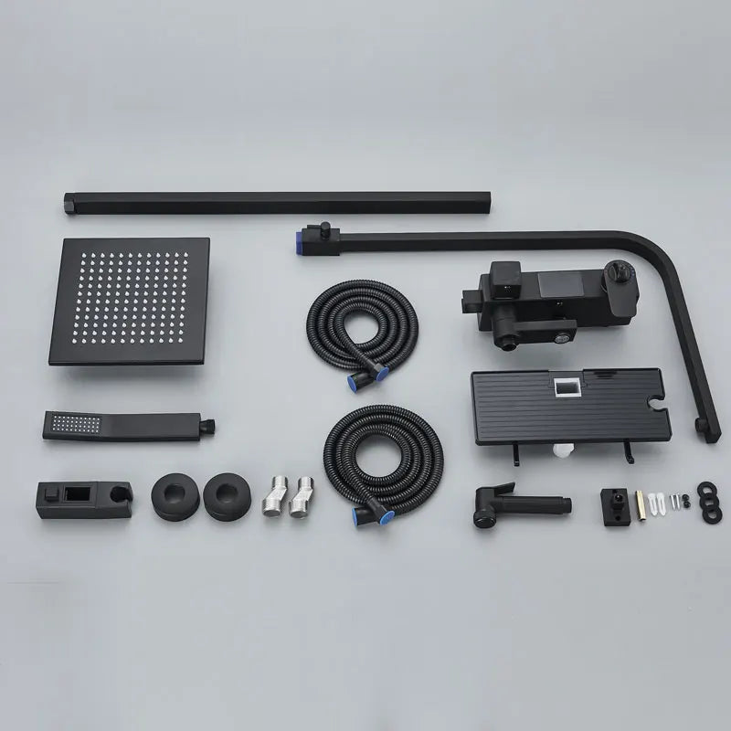 Black Thermostatic Shower Faucets Digital Display Screen Cold