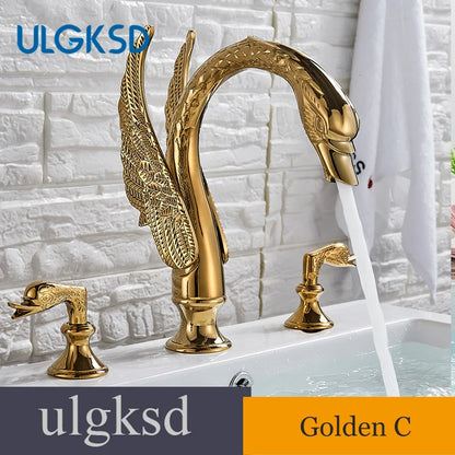 Golden Bathroom Faucet Swan/Bird Shape Basin Faucet Tap