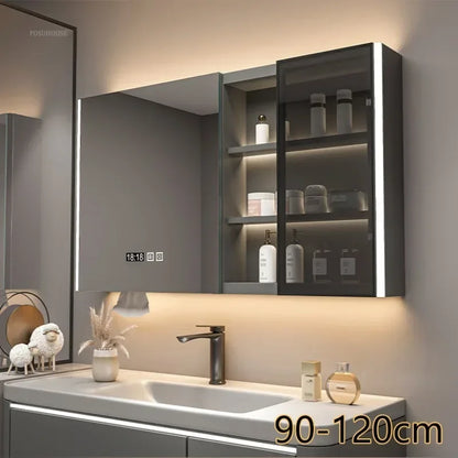 Modern Solid Wood Smart Bathroom Mirror Cabinet Light
