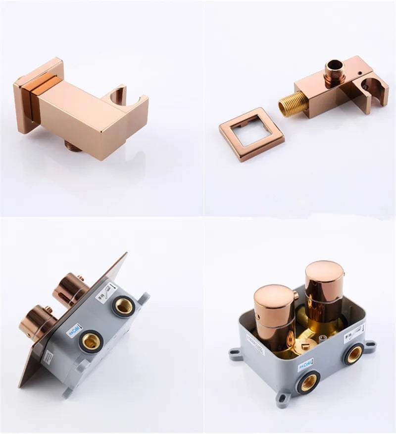 Tuqiu Bathroom Shower Rose Gold Square Rainfall Shower