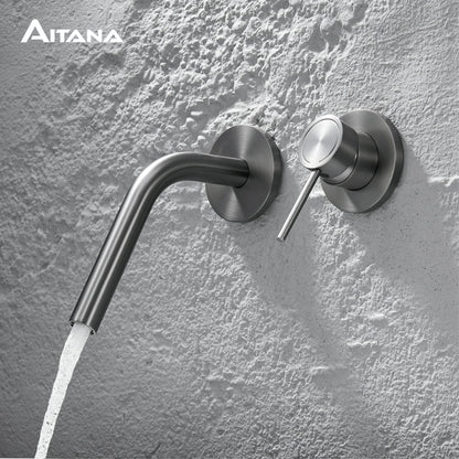 Luxury Brass Wall Mounted Bathroom Faucet Embedded Design