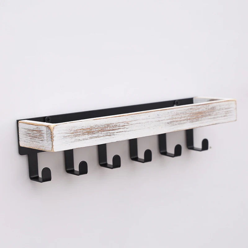 Rustic Wooden Floating Shelf Hooks Shower Caddy Key
