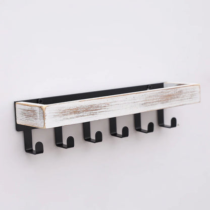 Rustic Wooden Floating Shelf Hooks Shower Caddy Key