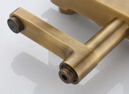 Antique Brass Shower Faucet 8-Inch Rainfall Dual Handle