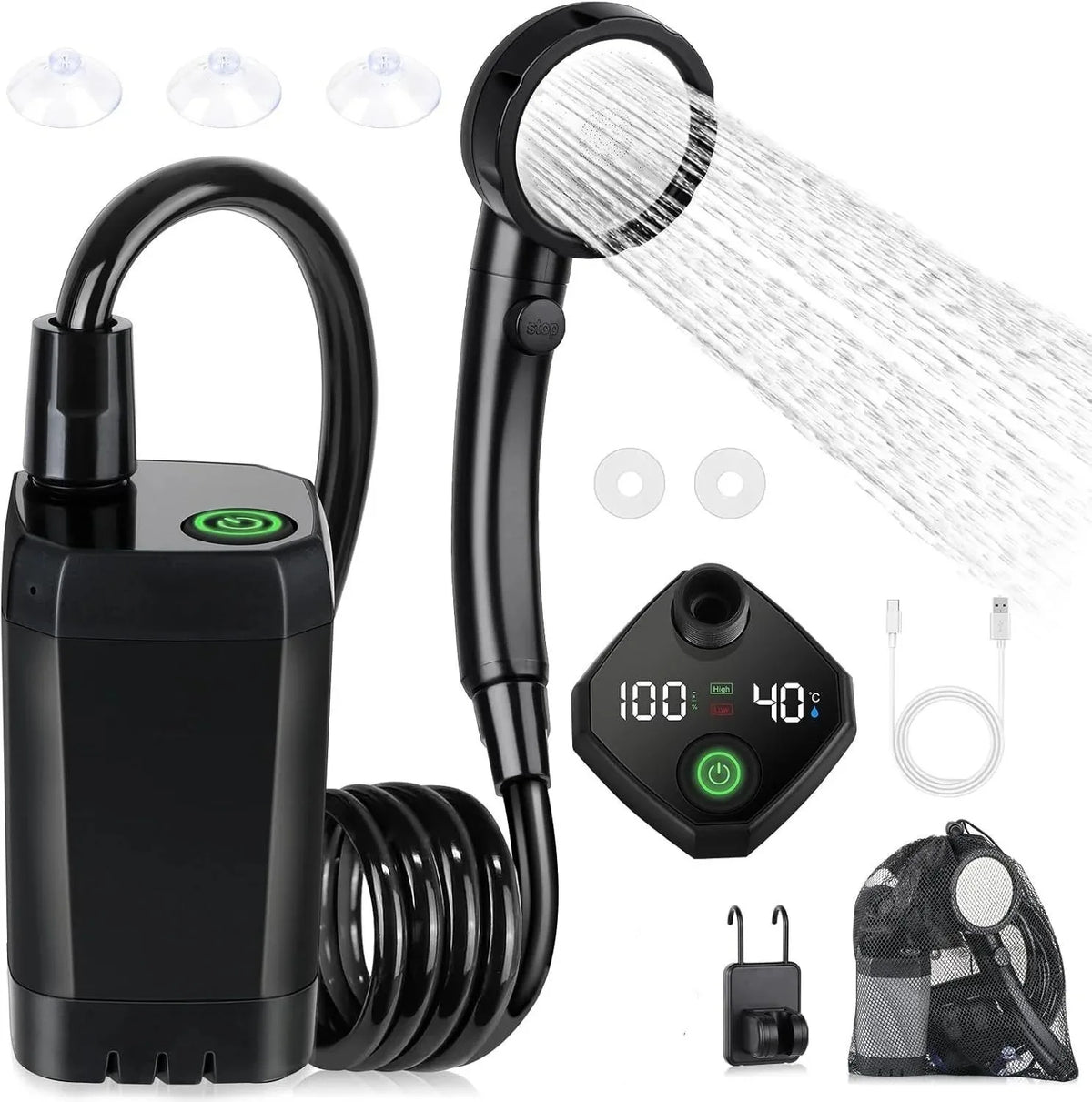 Camping Shower Equipment 6000mah Rechargeable Led Display Screen