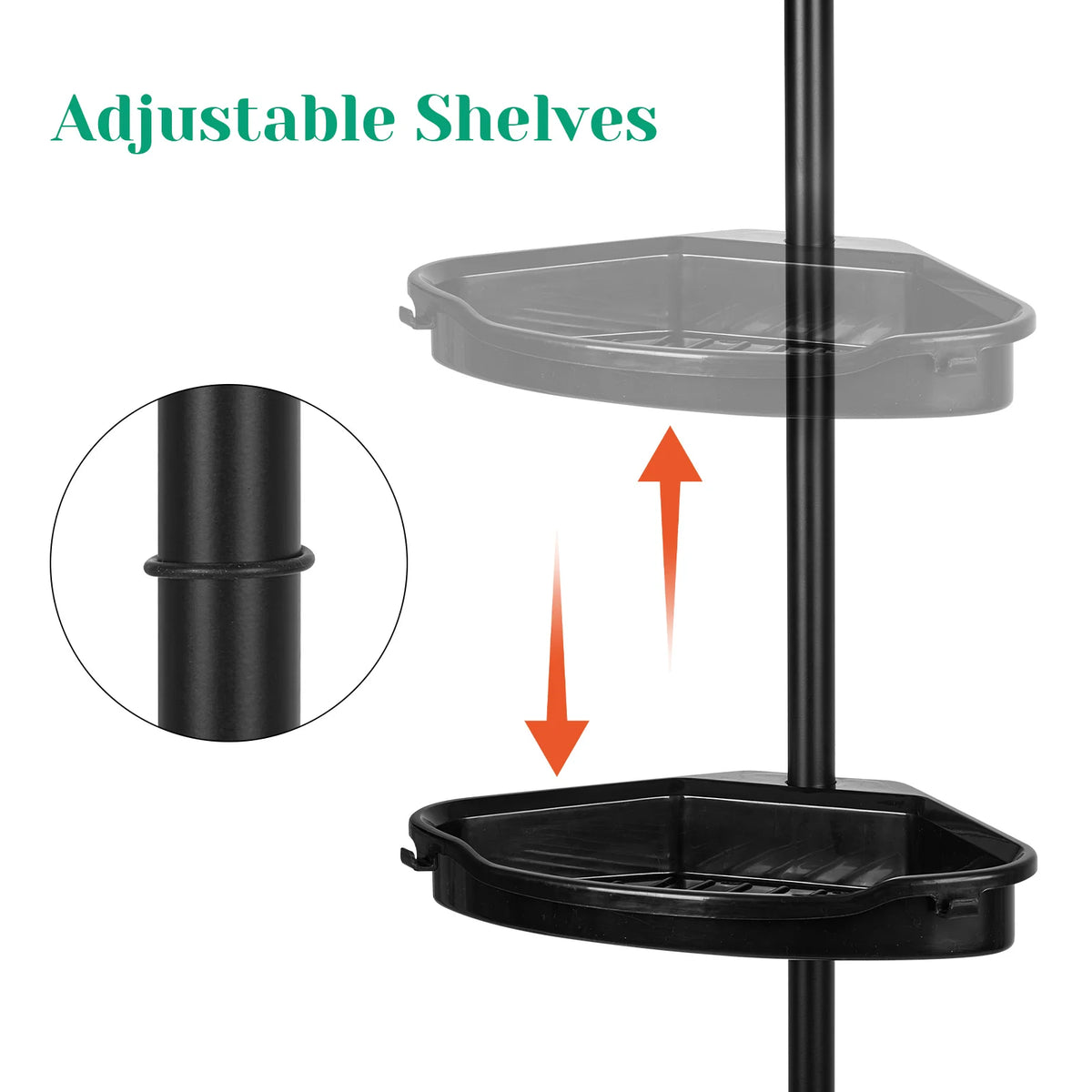 Corner Shower Caddy Tension Pole 4-Tier Adjustable Shelves