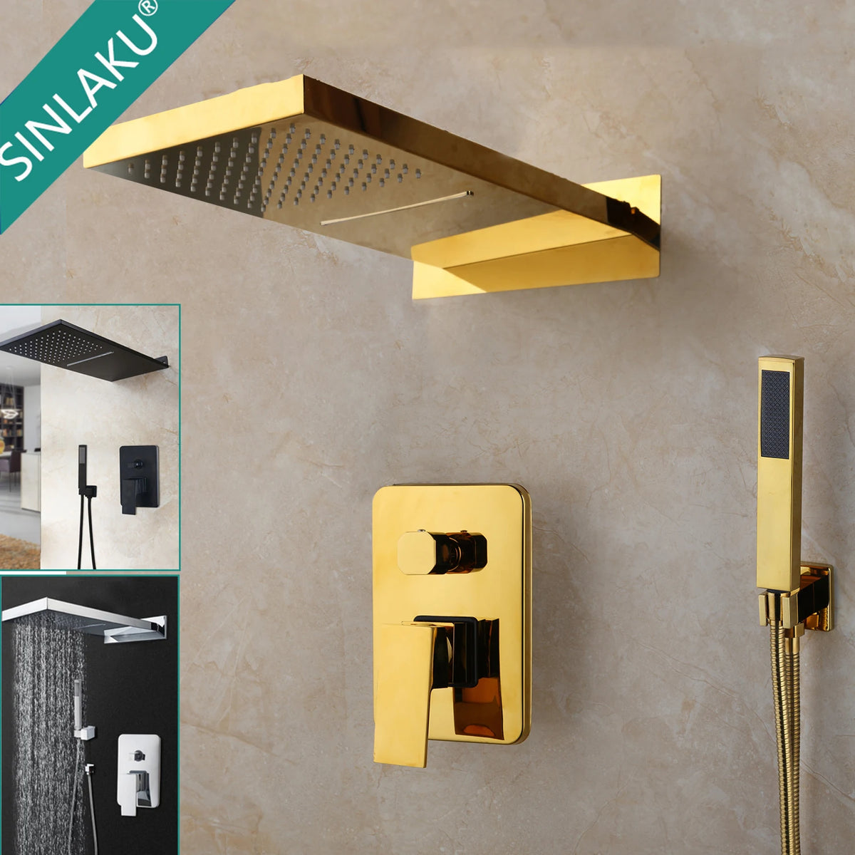 Sinlaku Golden Black Bathroom Shower Systerm Hand Spray