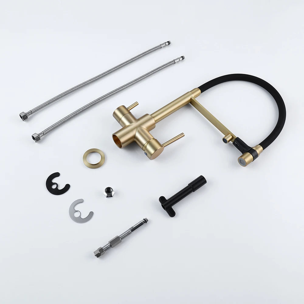 Brushed Gold Faucet Filter 360 Swivel Pure Water