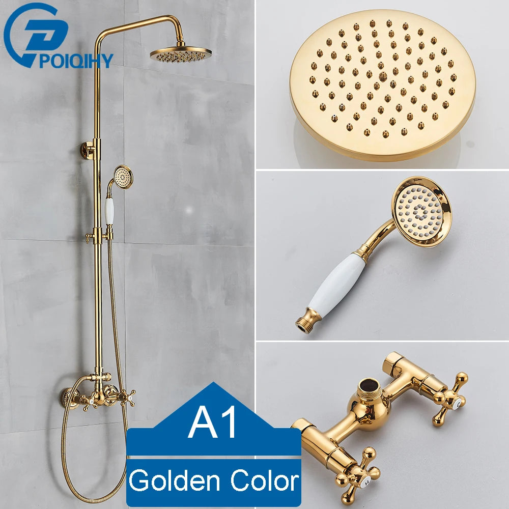 Golden Shower Bathroom Bath Shower Faucet Brass Swivel