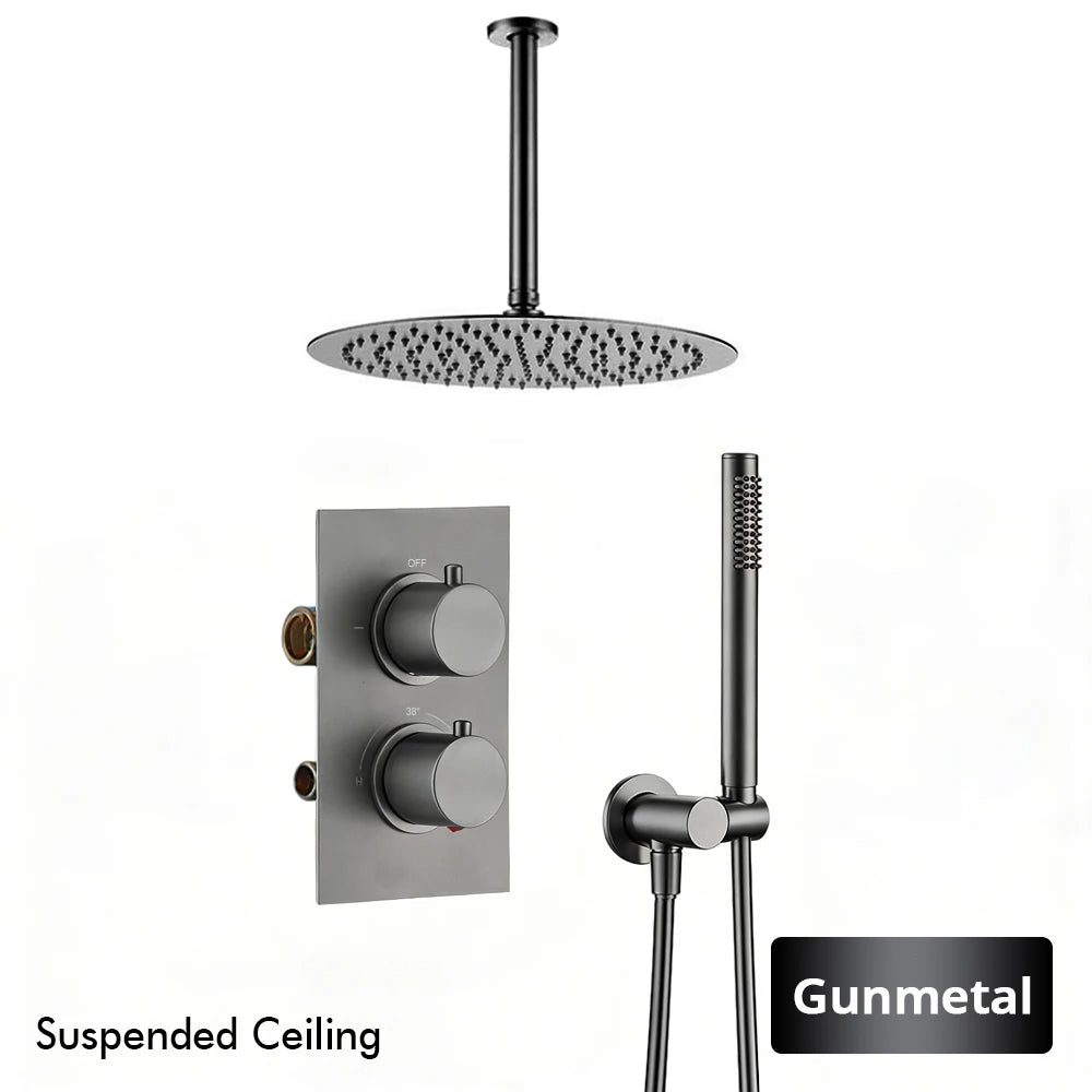 Bathroom Faucet Dial Way Brushed Gold Thermostat Shower