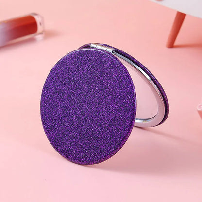 Glitter Round Folding Makeup Mirror Double Sided Pocket