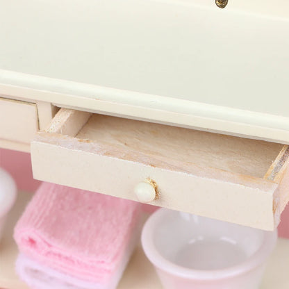 12 Dollhouse Miniature Wooden Bathroom Sink Cabinet Wash