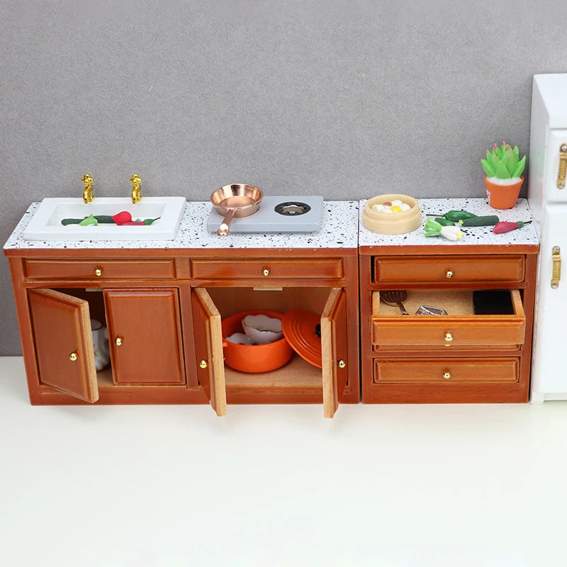 Dollhouse Miniature Retro Wood Cabinet Cupboard Sink Cabinet