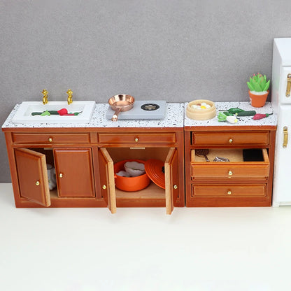Dollhouse Miniature Retro Wood Cabinet Cupboard Sink Cabinet