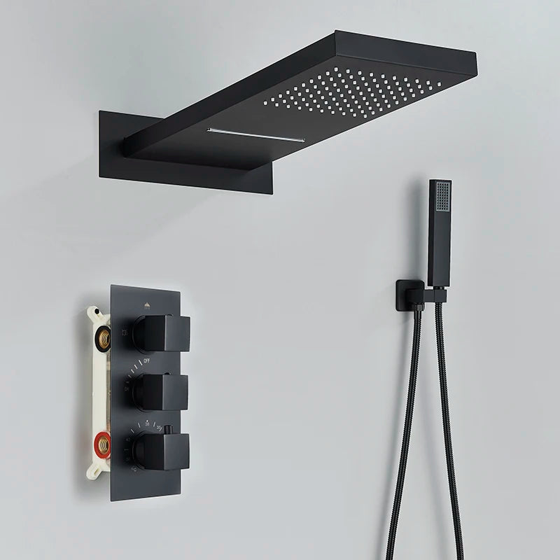 Thermostatic Shower Faucet Wall Concealed Waterfall Rainfall