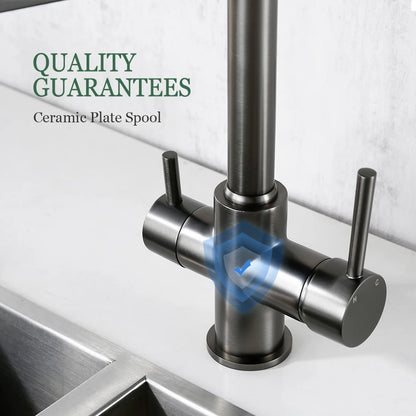 Gunmetal Faucet Brass Ways Sink Mixer Black Hose