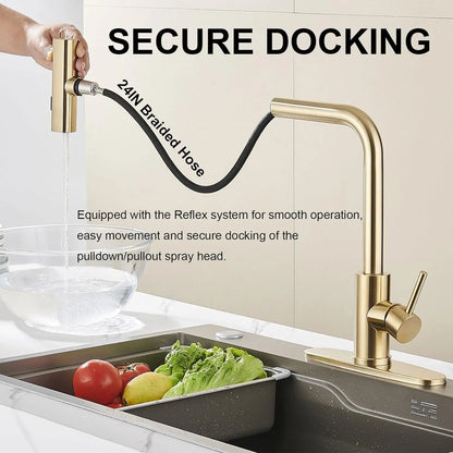 Touch Waterfall Faucet Brushed Gold Cold Pull Out