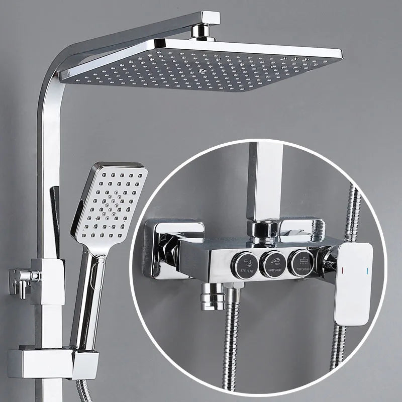 White Gold Thermostatic Shower System Quality Brass Cold