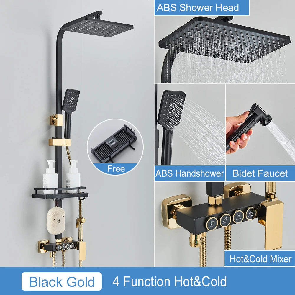 Black Thermostatic Lcd Shower Faucet Temperature Display Rainfall
