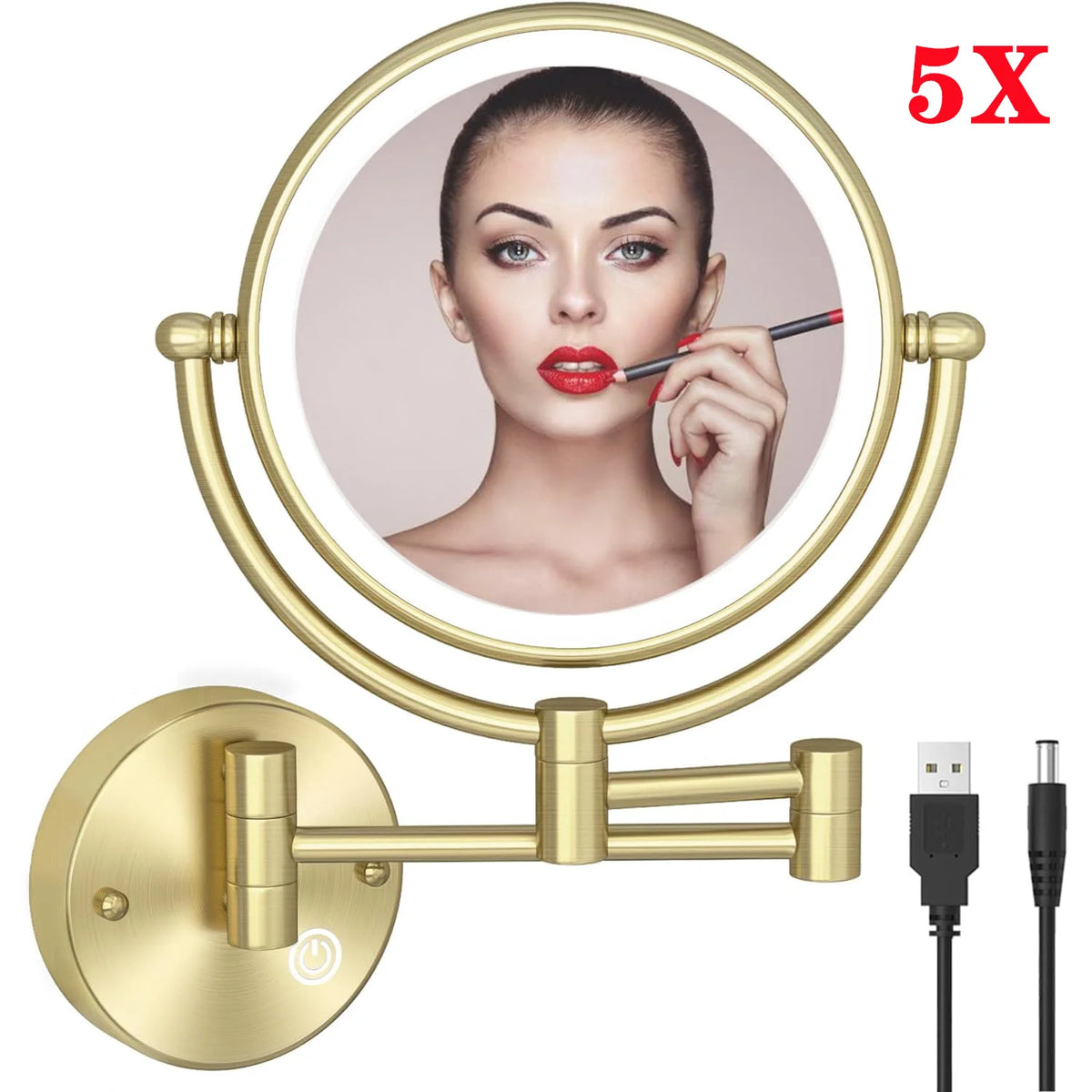 Brushed Gold Led Folding Touch Bathroom Mirrors Of