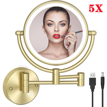 Brushed Gold Led Folding Touch Bathroom Mirrors Of