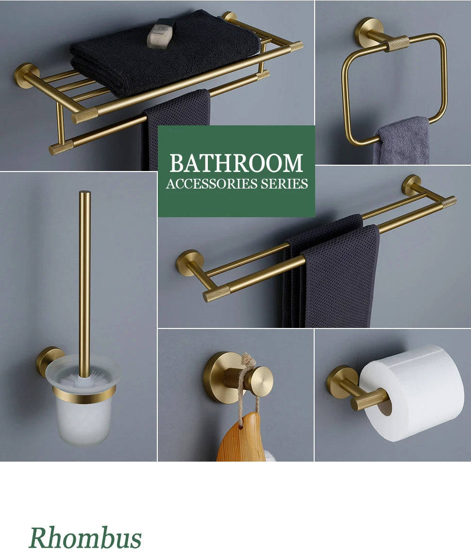 Gold Bathroom Towel Bar Bath Robe Hook Brass
