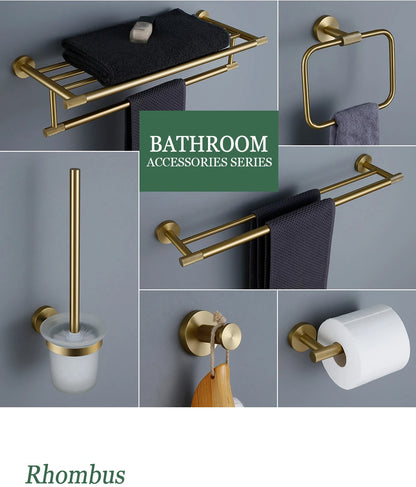 Gold Bathroom Towel Bar Bath Robe Hook Brass
