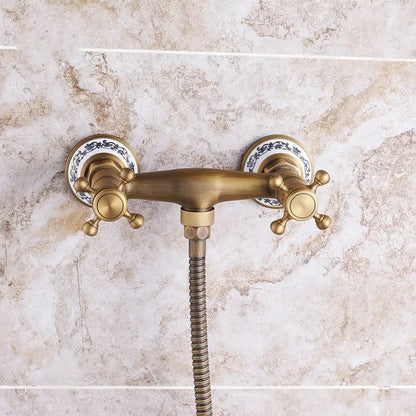 Retro Shower Faucets Antique Brass Ceramics Bathtub Faucets