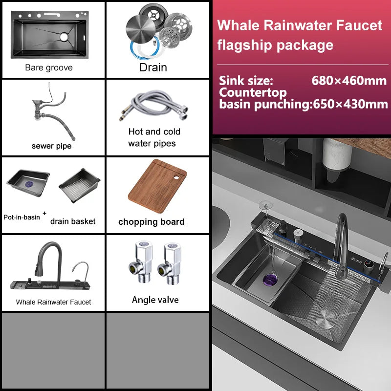 Silver Smart Sink Digital Display Waterfall Faucet Stainless