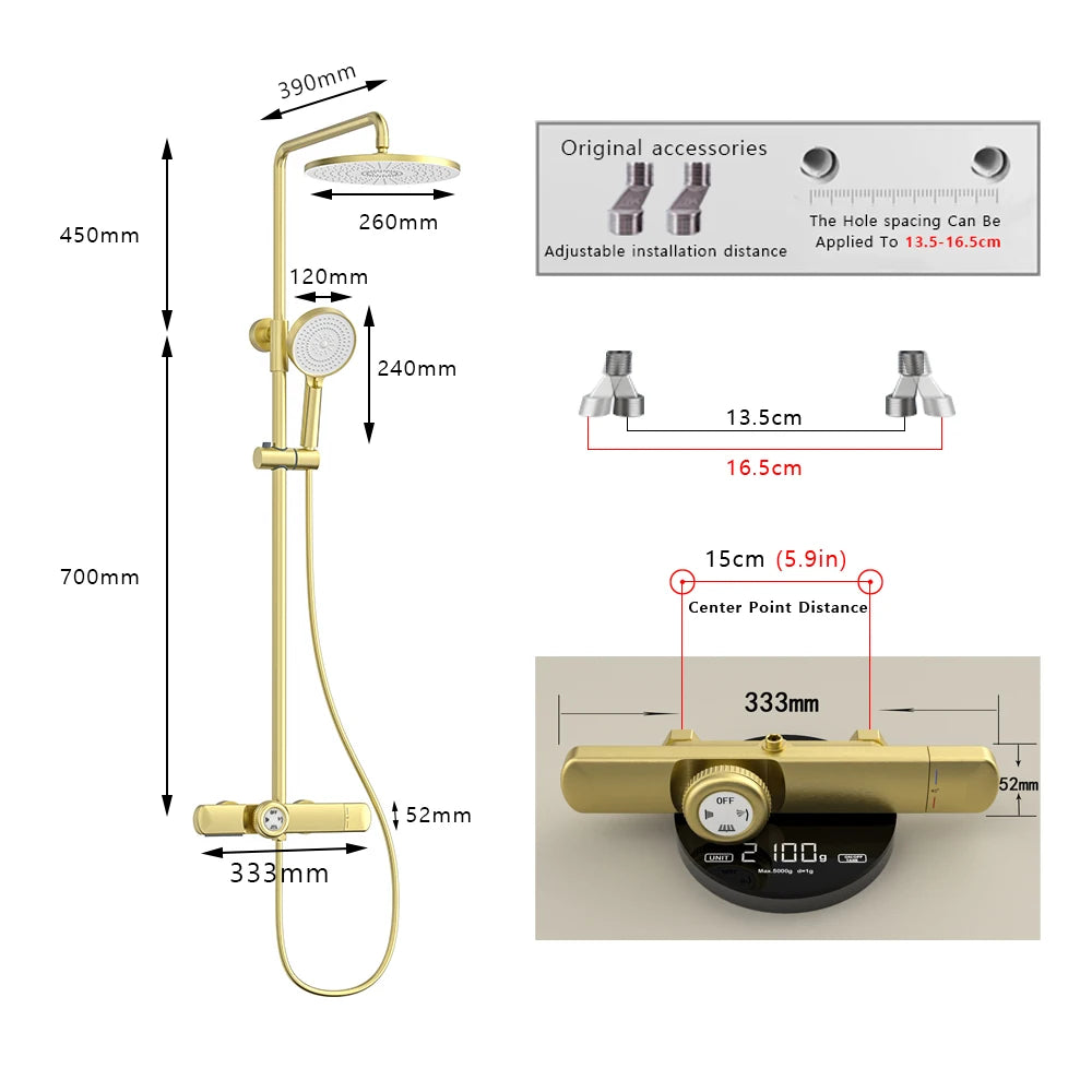 Luxury Solid Brass Smart Thermostatic Showers System Split