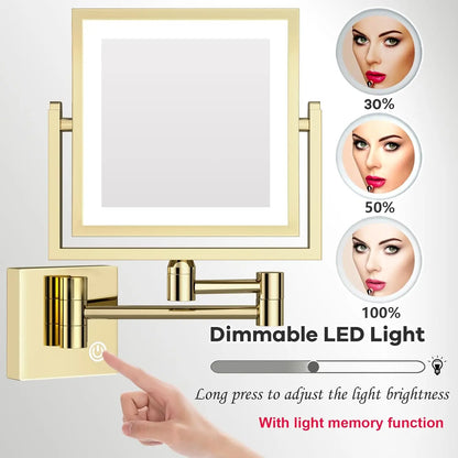 Square Touch Led Folding Bathroom Mirror 3x Magnifying