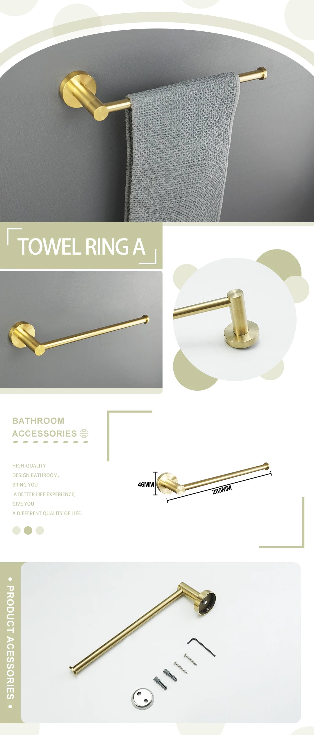 Brushed Gold Wall Mount Shelf Toilet Bath Hardware