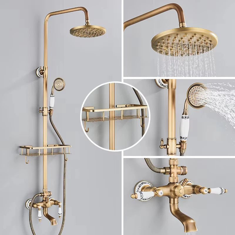 Retro Shower System Antique Brass Rainfall Shower Handheld