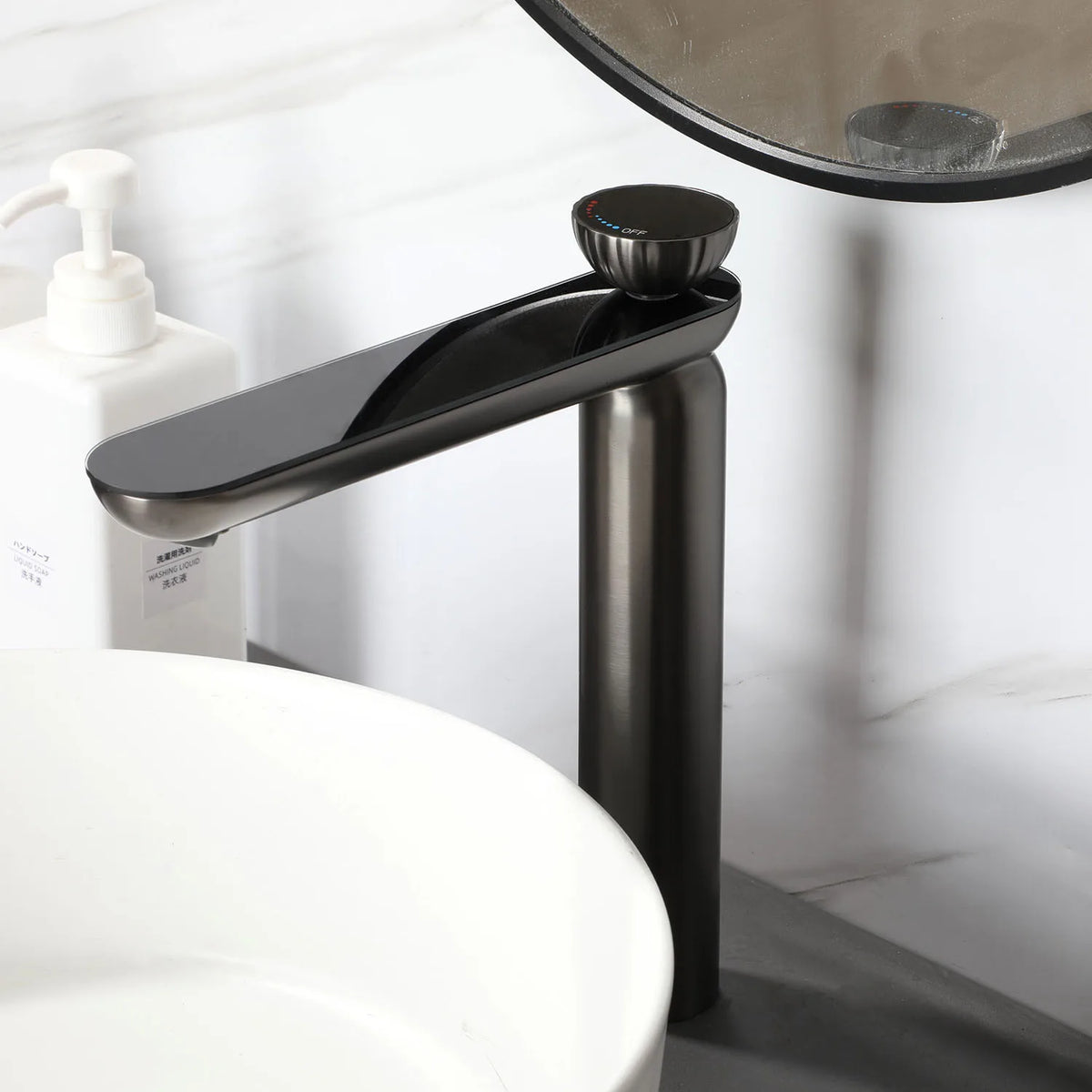 Zappo Gun Gray Digital Display Bathroom Faucet Brass