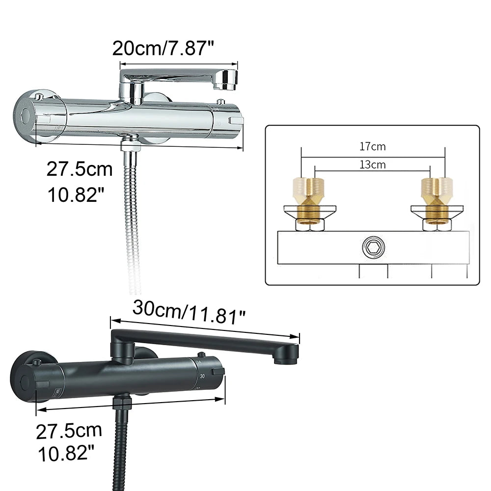 Chrome Black Bathtub Faucet Wall Mounted Thermostatic Shower