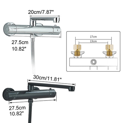 Chrome Black Bathtub Faucet Wall Mounted Thermostatic Shower