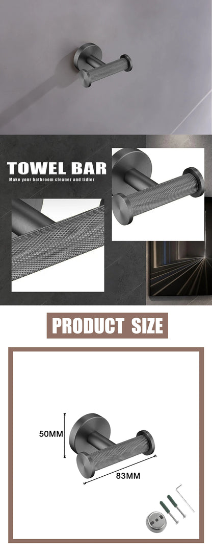 Grey Bathroom Hardware Kit Stainless Steel Round Wall