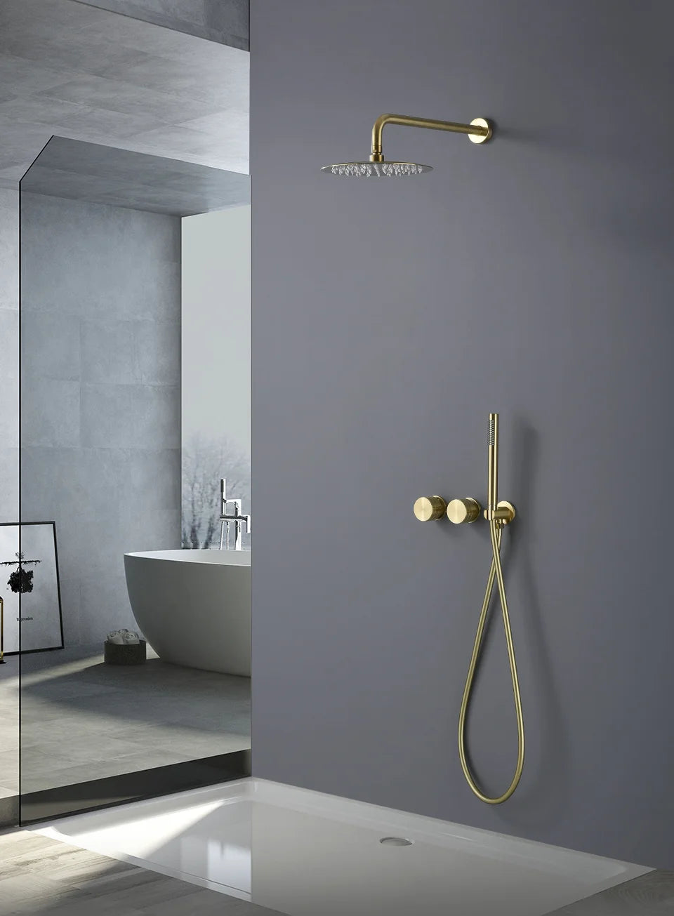 Bathroom Shower System Brushed Gold Cold Faucet Bath