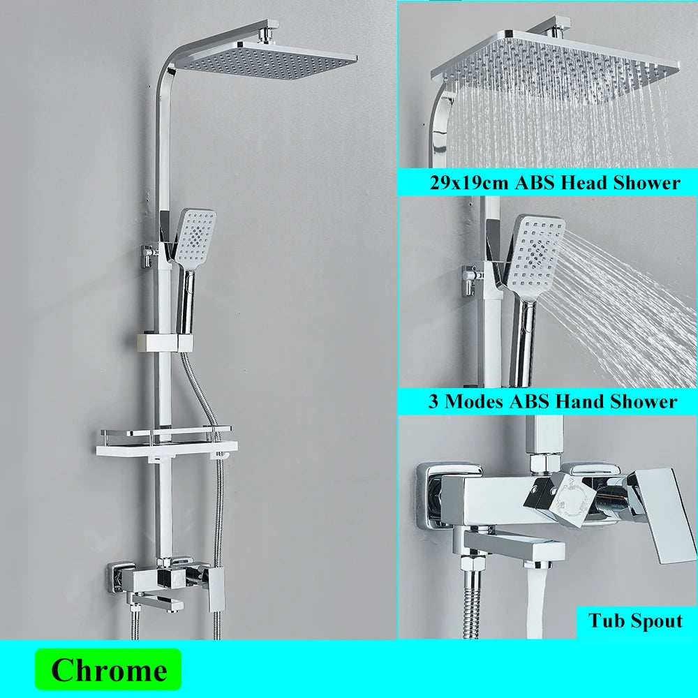 Black Brass Shower Faucet Sets Rainfall Bathtub Tap