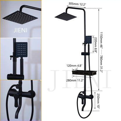 Jieni Matte Black Rainfall Shower Faucet Paint Black