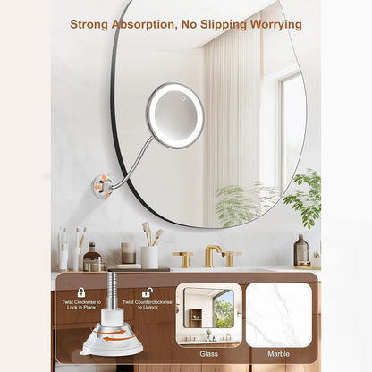 10x Magnifying Led Makeup Mirror Gooseneck Suction Cup